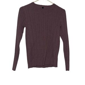 Cable Knit Crewneck Sweater - Mauve